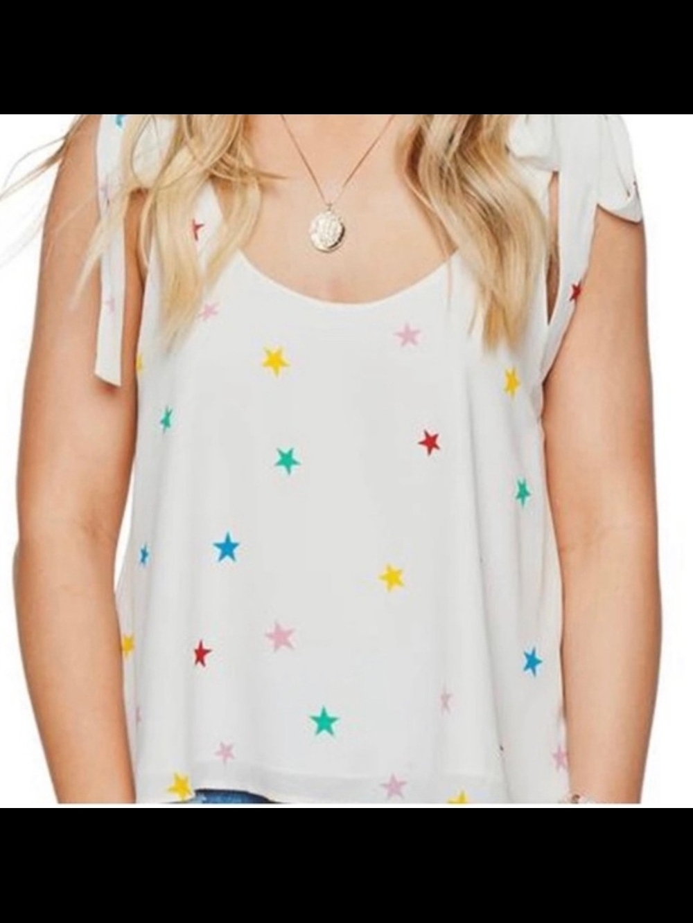 Buddy Love Cream Multicolor Star Tie-Shoulder Tank